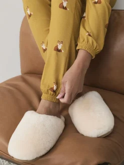 Next Blanc - N. Chaussons mules en shearling haut de gamme Clearance