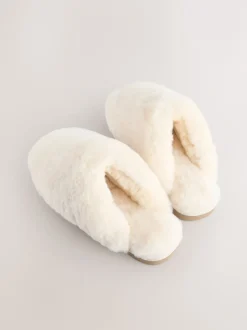 Next Blanc - N. Chaussons mules en shearling haut de gamme Clearance
