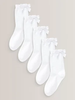 Next Blanc - Paquet de 5 chaussettes scolaires à cheville en coton riche Nœud Hot