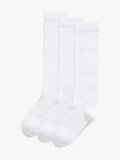 Next Blanc - Paquet de 3 chaussettes d'école à genoux en coton riche Pointelle Sale