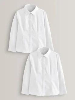 Next Blanc - Paquet de 2 chemises d'écolier à manches longues en coton riche extensible (3-18ans) Discount