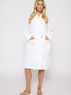 Loungeable - Peignoir gaufré 100% coton Blanc Outlet