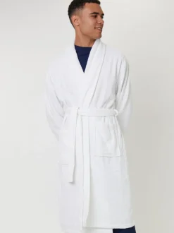 Loungeable Blanc - Peignoir homme classique en éponge Discount