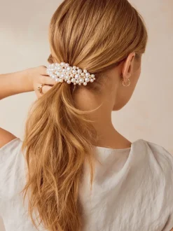 Next Blanc - Pince barette en métal effet perle Clearance