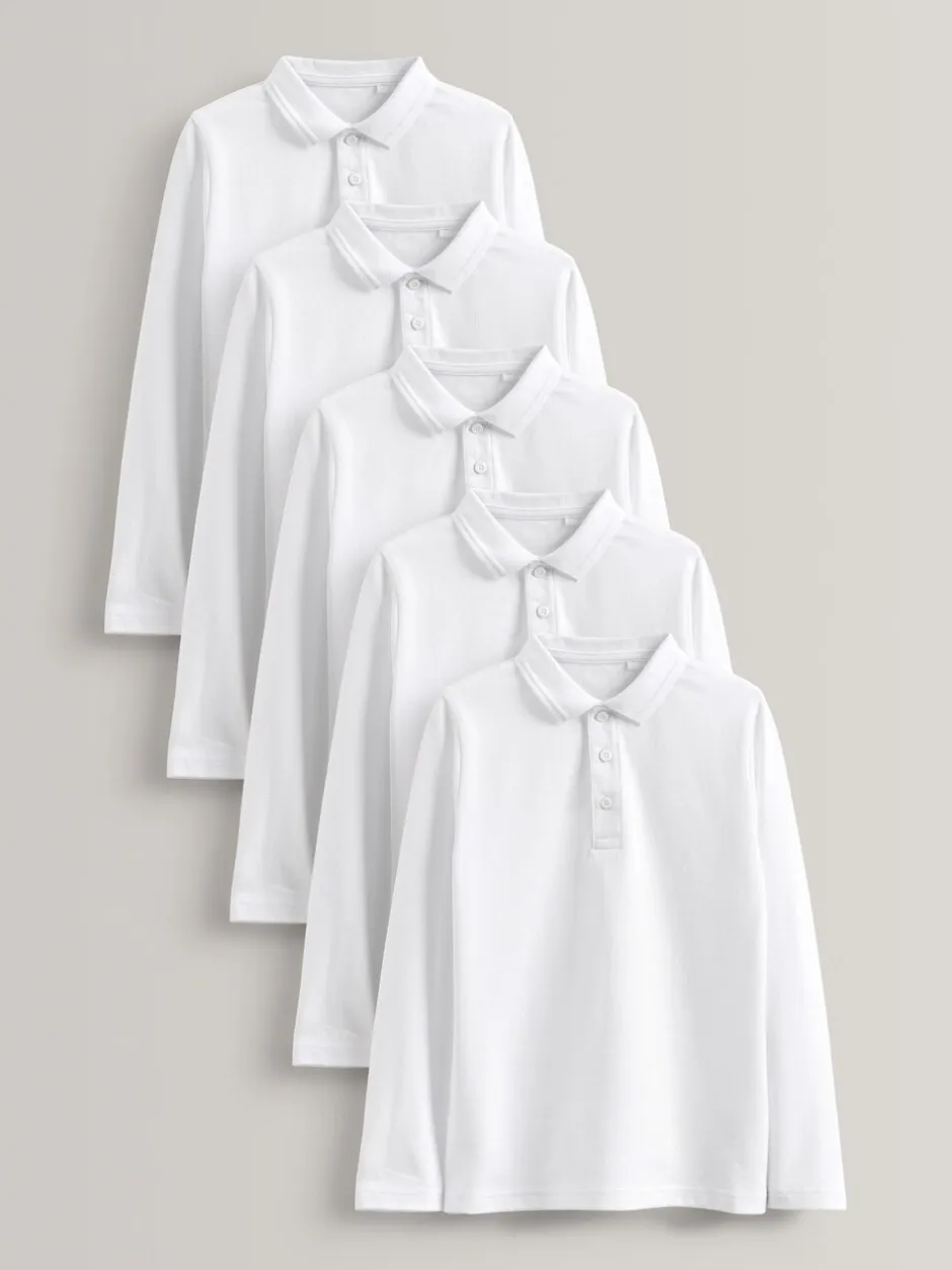 Next Blanc - Polos scolaires 100% coton à manches longues Lot de 5 (3-16ans) Online