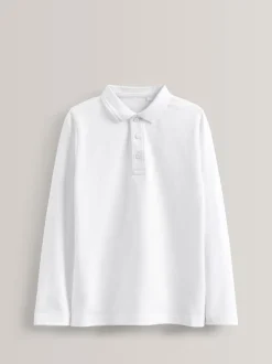 Next Blanc - Polos scolaires 100% coton à manches longues Lot de 5 (3-16ans) Online