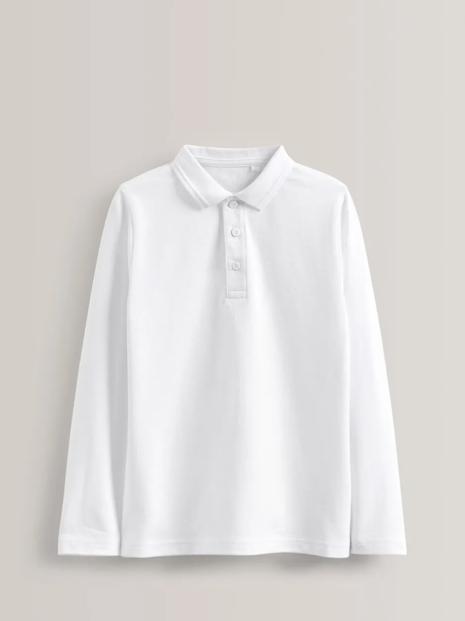Next Blanc - Polos scolaires 100% coton à manches longues Lot de 5 (3-16ans) Online