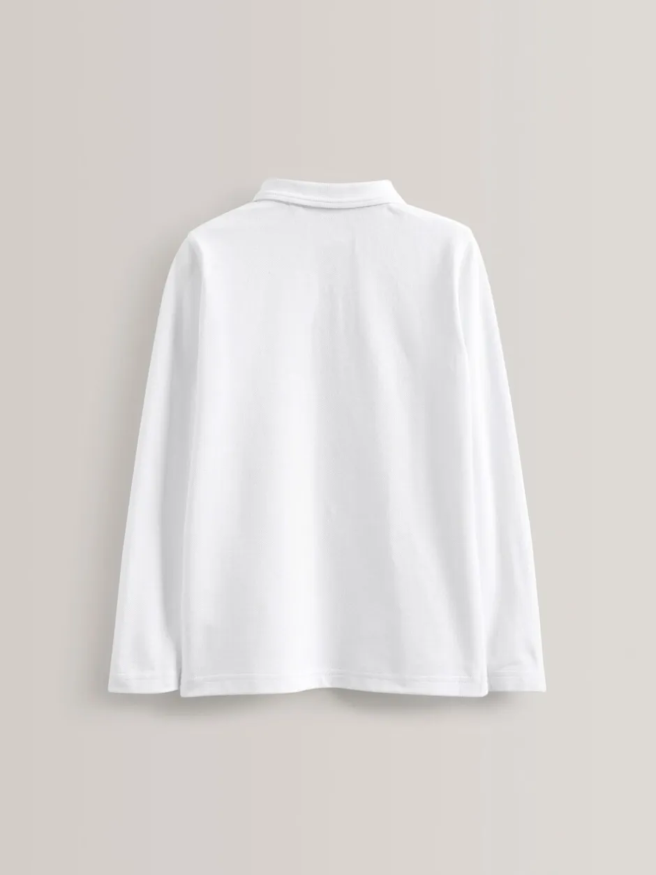 Next Blanc - Polos scolaires 100% coton à manches longues Lot de 5 (3-16ans) Online