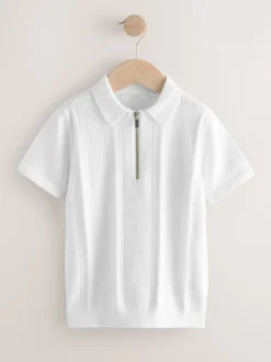 Next Blanc - Polos tricotés à col zippé (3-16yrs) Sale