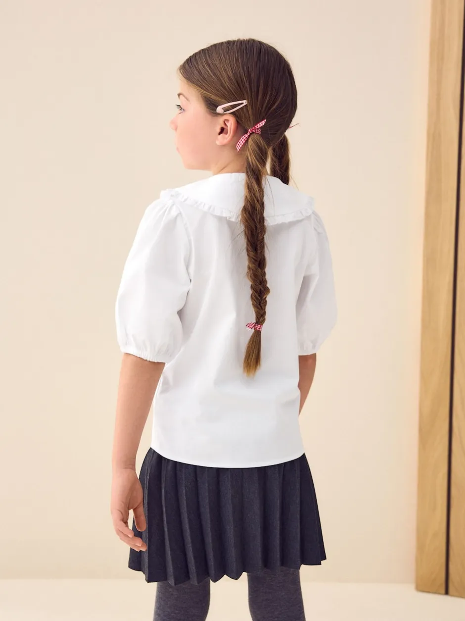 Next Blanc - Premium Cotton Rich Frill Col School Chemisiers (3-14yrs) Clearance