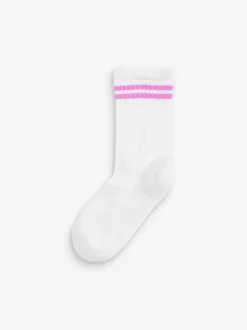 Next - Lot de 3 paires de chaussettes de sport pour l'école enrichies en coton matelassées Blanc à rayures fluorescentes Clearance