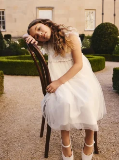 Next Blanc - Robe de fleur en maille (3-16ans) Clearance