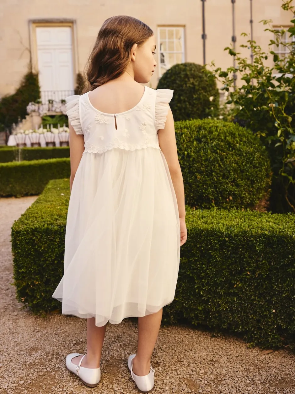 Next Blanc - Robe de fleur en maille (3-16ans) Clearance