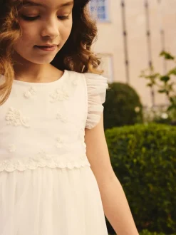 Next Blanc - Robe de fleur en maille (3-16ans) Clearance