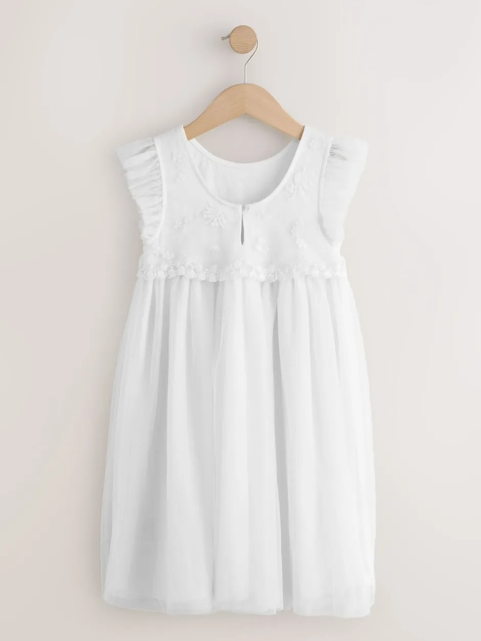 Next Blanc - Robe de fleur en maille (3-16ans) Clearance