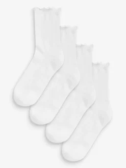 Next Blanc - Semelle de coussin à volants Chaussettes 4 Lot Clearance