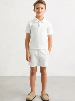 Reiss Blanc - Short gaufré Tavola à cordon de serrage New