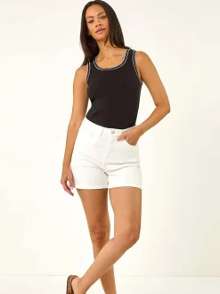 Roman Blanc - Shorts taille haute en denim extensible Hot