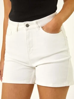 Roman Blanc - Shorts taille haute en denim extensible Hot