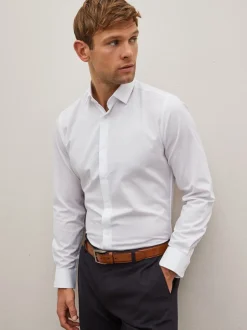 Next Blanc - Skinny Fit (Skinny Fit) - Chemise élégante texturée facile d’entretien à poignets simples