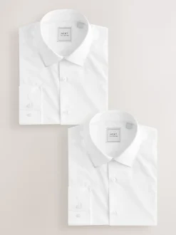 Next Blanc - Skinny Fit (Skinny Fit) - Lot de 2 chemises élégantes à manchette simple Easy Care manches longues