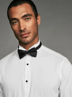 Next Blanc - Slim Fit (Slim Fit) - Textured Double Cuff Manches longues Chemises With Col cassé And Nœud papillon Lot Hot