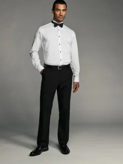 Next Blanc - Slim Fit (Slim Fit) - Textured Double Cuff Manches longues Chemises With Col cassé And Nœud papillon Lot Hot