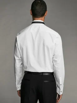 Next Blanc - Slim Fit (Slim Fit) - Textured Double Cuff Manches longues Chemises With Col cassé And Nœud papillon Lot Hot
