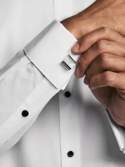 Next Blanc - Slim Fit (Slim Fit) - Textured Double Cuff Manches longues Chemises With Col cassé And Nœud papillon Lot Hot