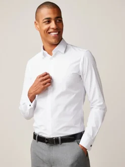 Next Blanc - Slim Fit (Slim Fit) - Chemise intelligente à double poignet facile d’entretien Online