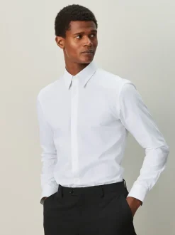 Next Blanc - Slim Fit (Slim Fit) - Chemise habillée texturée à manches longues avec bordure Online