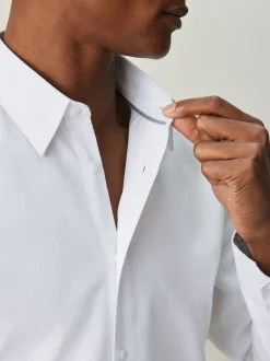 Next Blanc - Slim Fit (Slim Fit) - Chemise habillée texturée à manches longues avec bordure Online