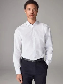 Next Blanc - Slim Fit (Slim Fit) - Chemises intelligentes faciles d’entretien à poignets simples Clearance