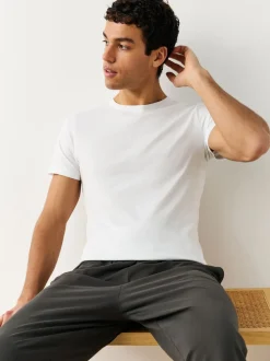 Next Blanc - Slim Fit (Slim Fit) - T-shirts de superposition en coton 100 %, lot de 5 Outlet