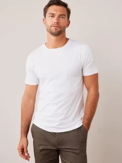 Next - Slim Fit (Slim Fit) - T-shirt Essential Col rond en coton Blanc Outlet