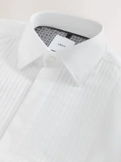 Next Blanc - Slim Fit (Slim Fit) - Chemise robe à plastron plissé et double poignet