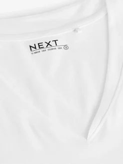Next - T-shirt à col en V avec manches à bonnet Blanc Outlet