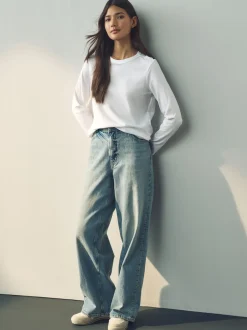 Next - T-shirt à manches longues de cou d'équipage Blanc Discount