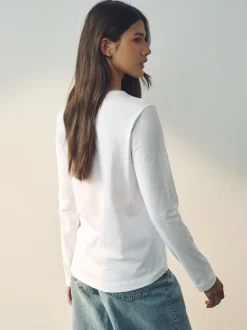 Next - T-shirt à manches longues de cou d'équipage Blanc Discount