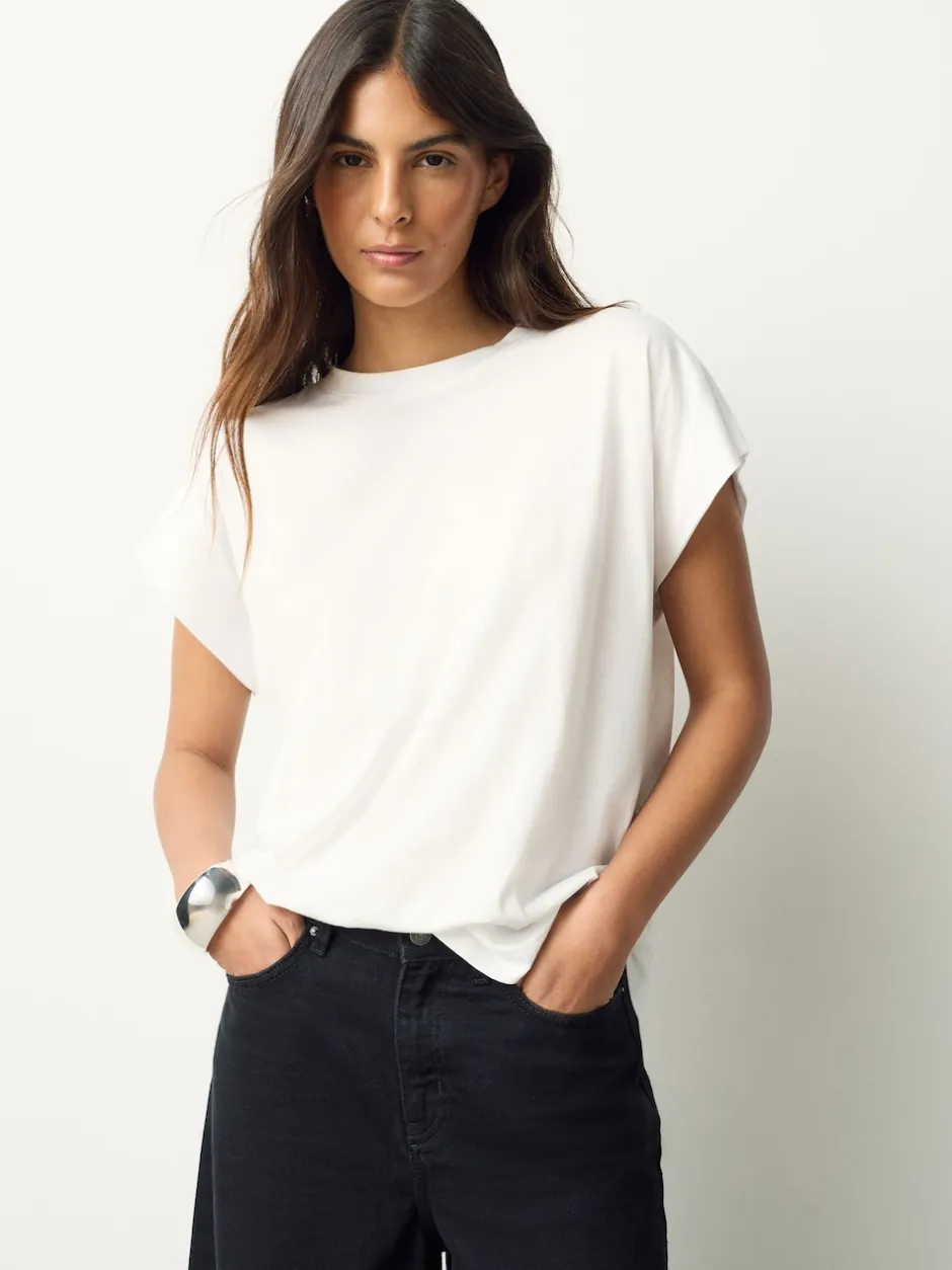 Next Blanc - T-shirt Blend modal TENCEL™ à Mancherons Clearance