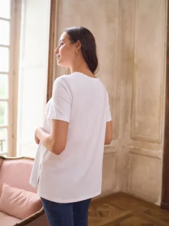 Seraphine Blanc - T-shirt Grossesse en modal de coton à manches courtes New