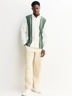 Next Blanc / Vert sauge - Chemise rayée en jersey Manches courtes