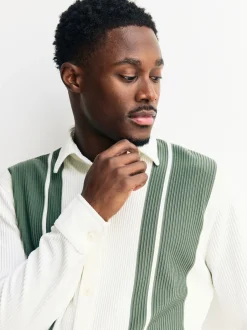 Next Blanc / Vert sauge - Chemise rayée en jersey Manches courtes