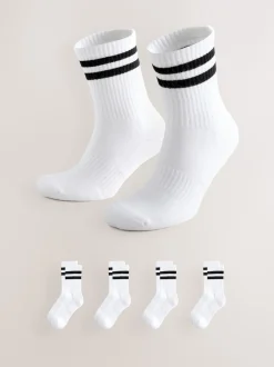 Next Blanc avec Noir Rayé - Lot de 4 chaussettes de sport Hot