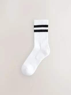 Next Blanc avec Noir Rayé - Lot de 4 chaussettes de sport Hot