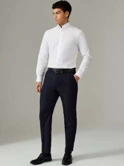Next Blanc col boutonné - Slim Fit (Slim Fit) - Chemises intelligentes faciles d’entretien à poignets simples New