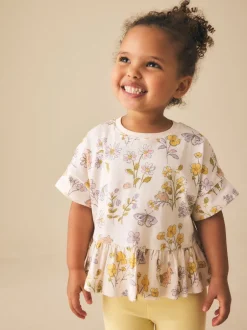 Next - T-shirt péplum à manches courtes (3mois-7ans) Blanc écru à fleurs