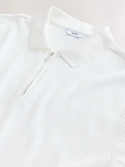 Next Blanc écru - Polo texturé élégant à col zippé Outlet