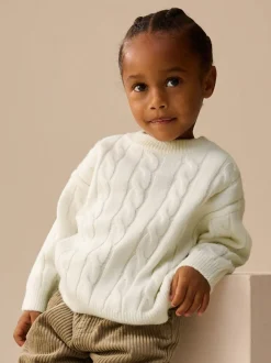 Next - Pull col rond en maille torsadée (3mois-7ans) Blanc écru New