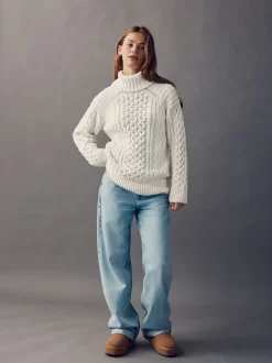 Next Blanc écru - Pull long torsadé à col roulé en laine New